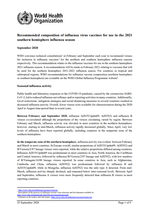 Recommended composition of influenza virus vaccines for use in the 2012 southern hemisphere influenza season